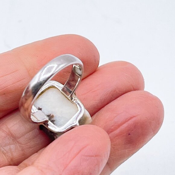 925 Sterling Silver Raw White Stone Ring 8 - Picture 6 of 6